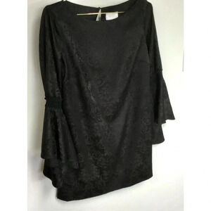 Laundry by Shelli Segal Women Black Floral Eyelet Bell Sleeve Mini Dress Size 10